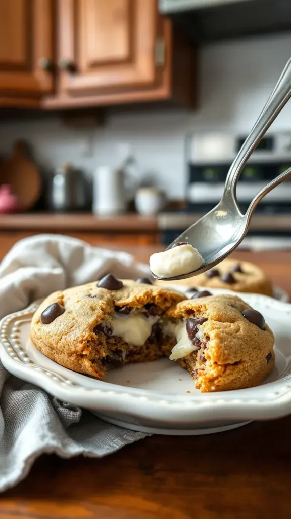 Assembling Your Cheesecake Filled Chocolate Chip Cookies