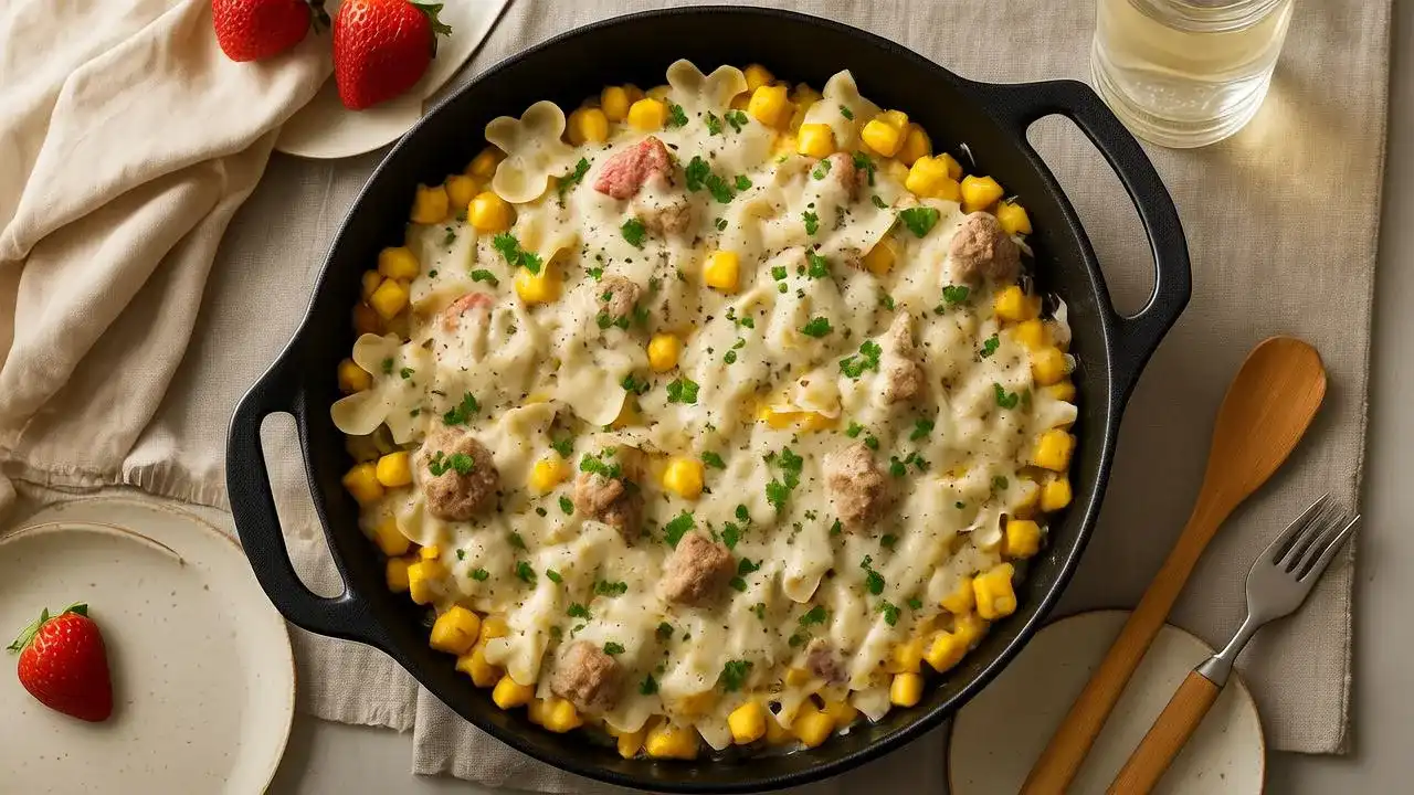Creamy Ranch Beef Bowtie Skillet with Sweet Corn Recipe