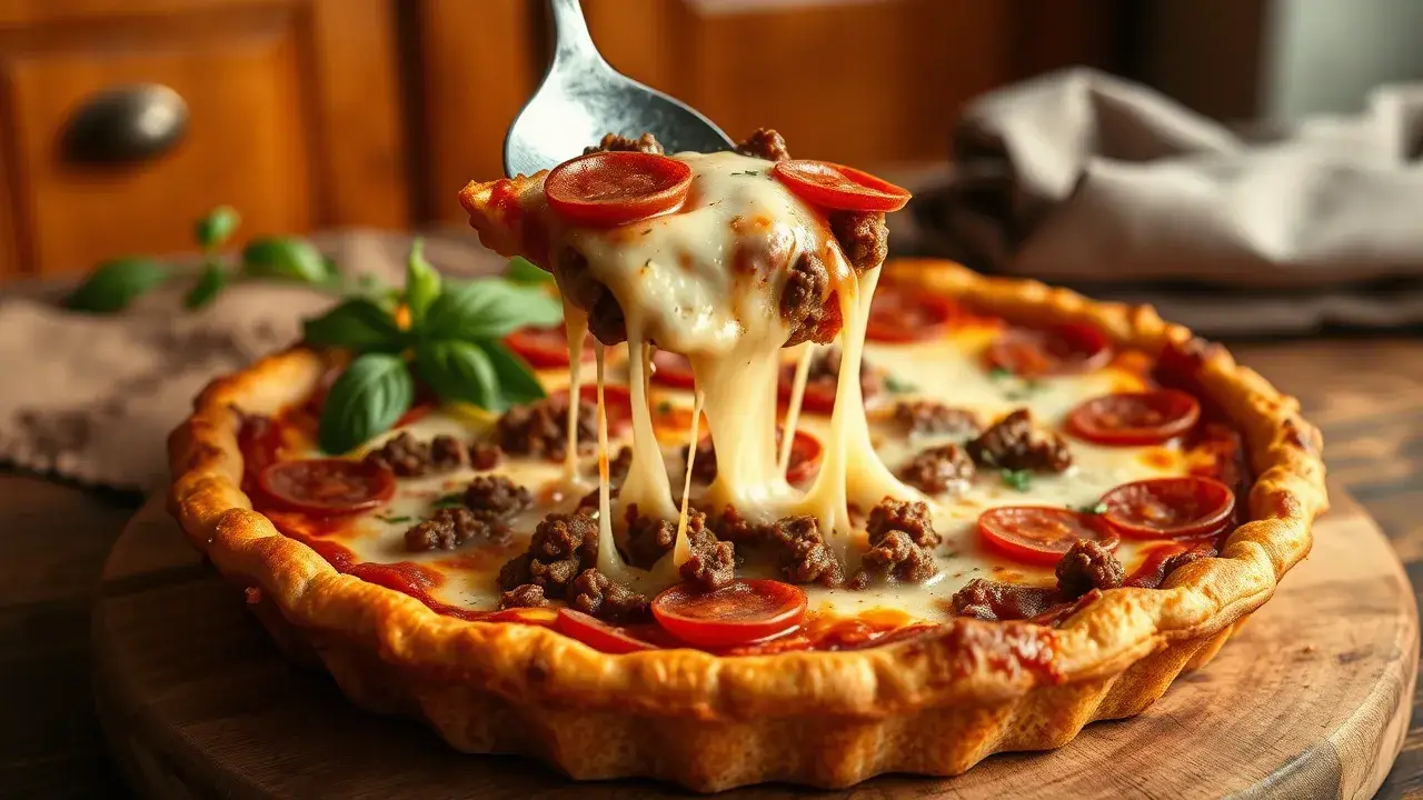 Deep Hamburger Sausage Pepperoni Pie for Dinner
