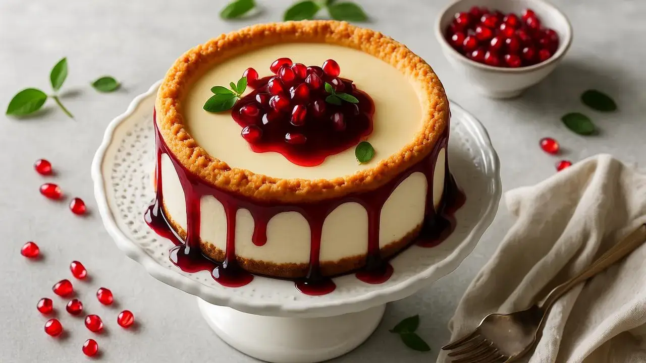 Greek Yogurt Cheesecake with Pomegranate Syrup Recipe