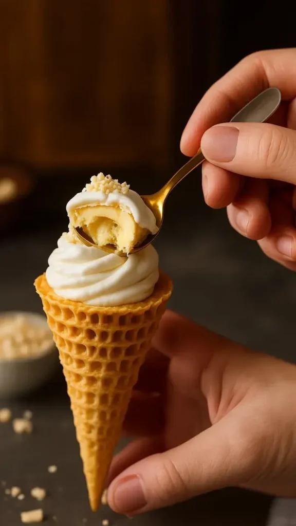 Serving Your Banana Pudding Cheesecake Cones