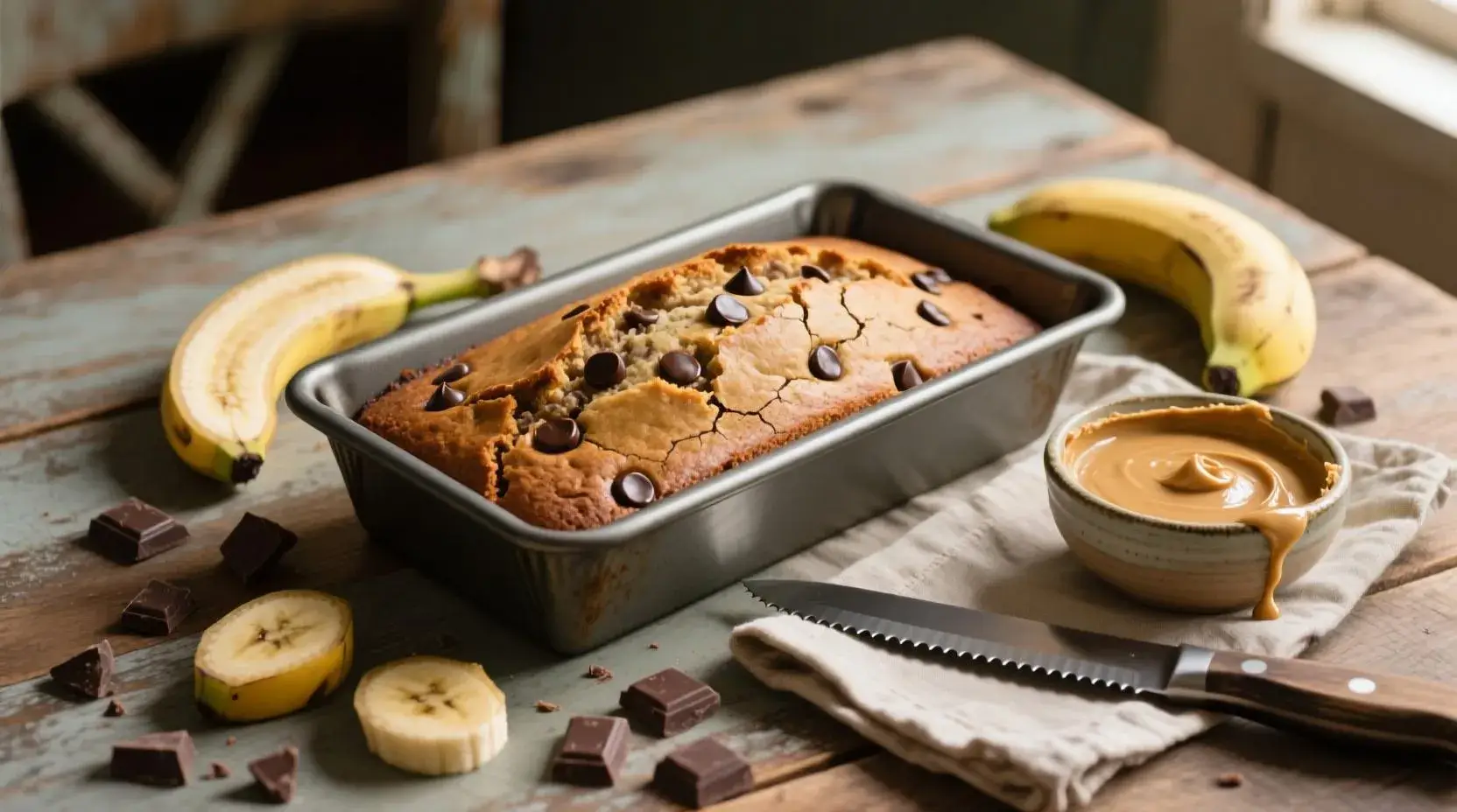 Easy Peanut Butter Banana Chocolate Chip Cake Recipe